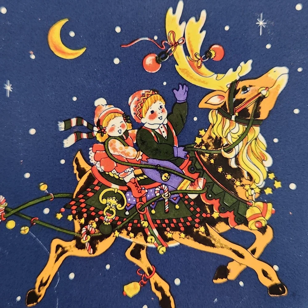 Set of 2 1991 Beechwood Ltd Christmas Ceramic Tile Trivet 6x6 Reindeer Sleigh‎